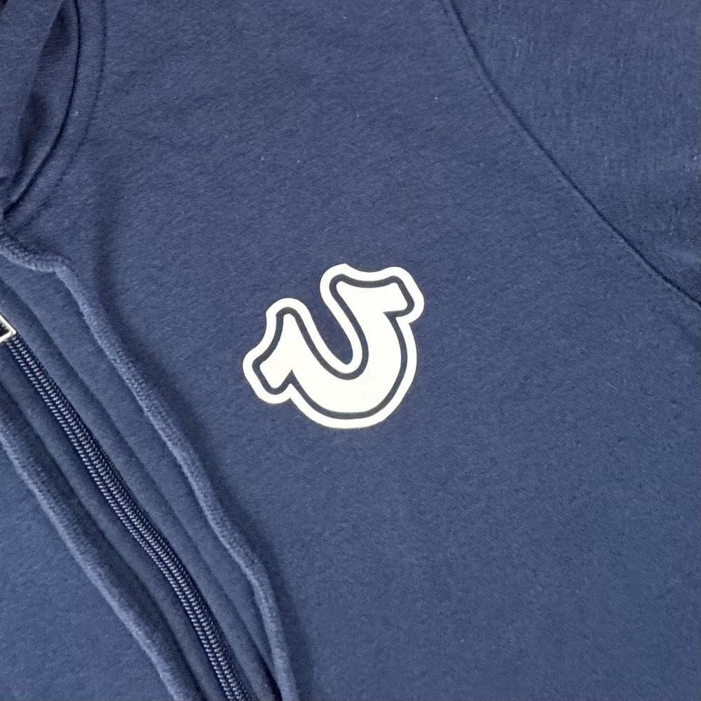 True Religion Core Hoodie Mens Small Blue Full Zip Buddha Logo Sweatshirt Fleece - Picture 2 of 11
